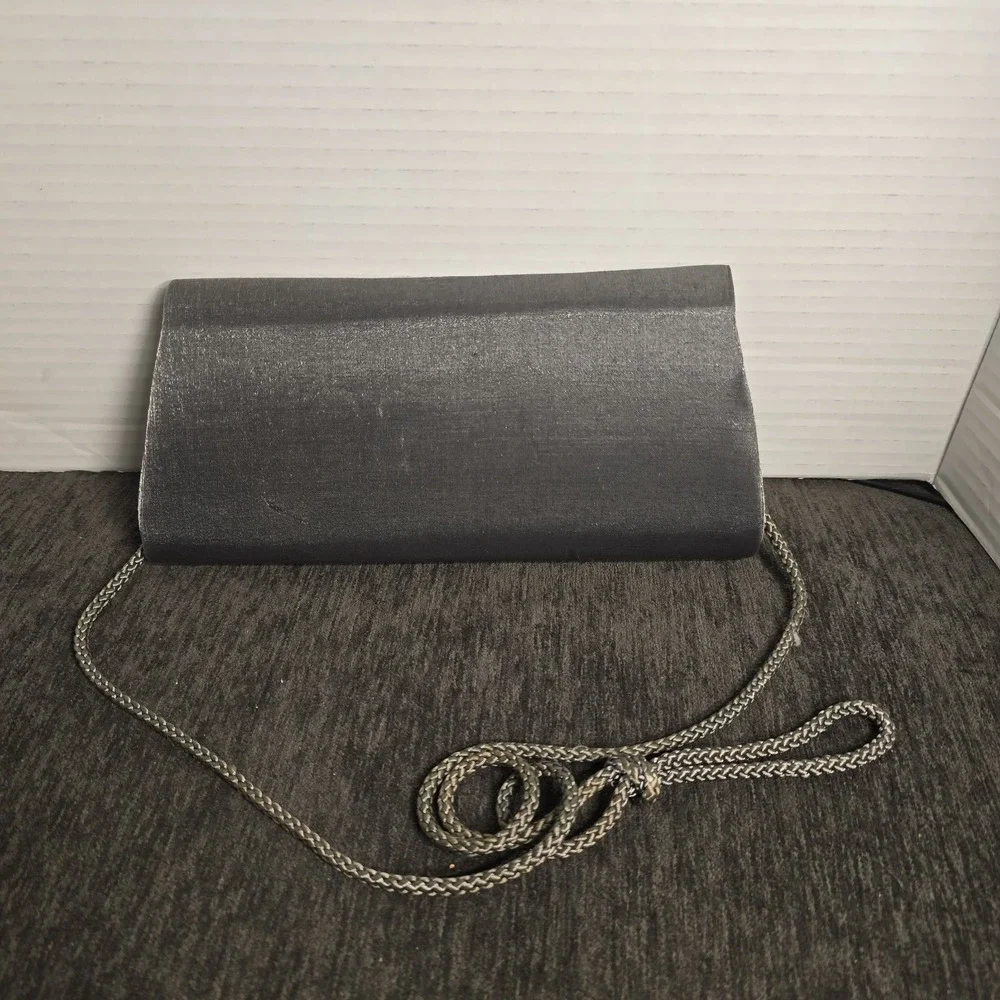 La Regale Gunmetal Gray Satin Metallic Evening Clutch Bag Formal